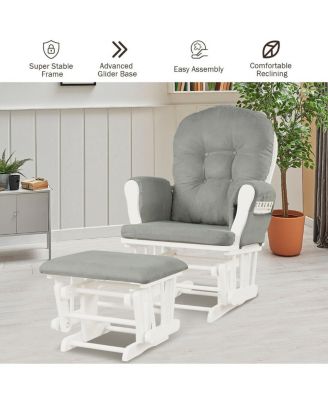 Wood Glider and Ottoman Set with Padded Armrests and Detachable Cushion