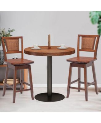 2 Pieces 24.5 Inch Bar Stools with Rattan Back and Swivel Seat