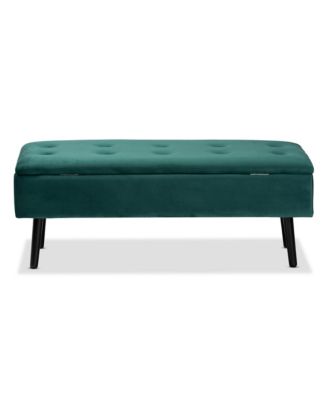 Caine Modern and Contemporary Green Velvet Fabric Upholstered and Dark Brown Finished Wood Storage Bench