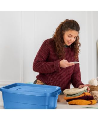 Roughneck Tote 10 Gallon Storage Container, Heritage Blue (6 Pack)