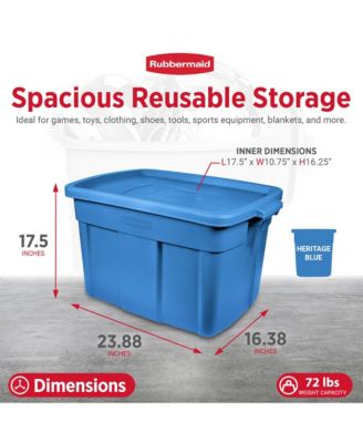 Roughneck Tote 18 Gallon Storage Container, Heritage Blue (6 Pack)