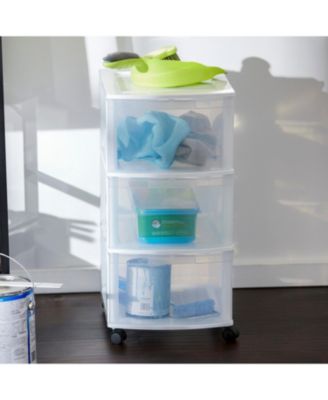 Classic 3 Drawer Organizer Plastic Storage Cart w/ Wheels, White