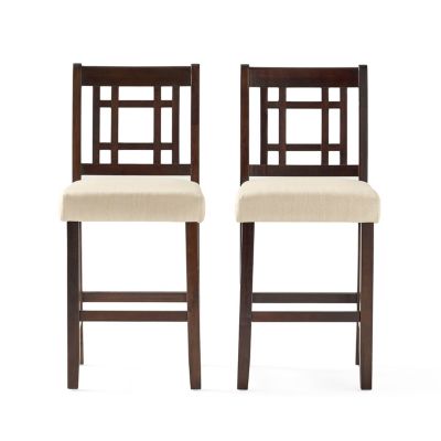 Set of 2 Counter Height Chairs with 5cm Cushion, Wooden Back Bar Stools-The Pop Home