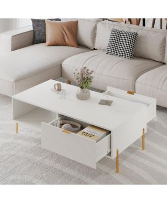 47in Rectangle Wood Mid-Century Modern Coffee Table with 2 Drawers