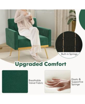 Modern Velvet Accent Chair with Button Tufted Back Metal Legs and Adjustable Foot Pads