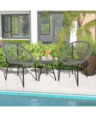 3 Pieces Patio Acapulco Furniture Bistro Set with Glass Table