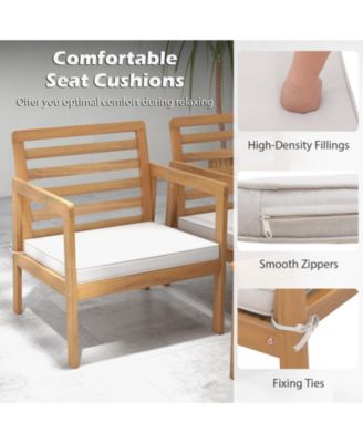 4 Piece Wood Patio Conversation Set with 2 Armchairs and Coffee Table