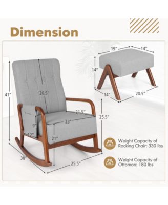 Rocking Chair with Ottoman, Solid Wood Frame and Padded Cushion