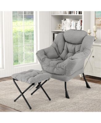 Modern Accent Chair with Folding Footrest and Head Pillow
