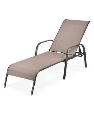 GOUUN 2 Pcs Outdoor Patio Lounge Chair Chaise Fabric with Adjustable Reclining Armrest
