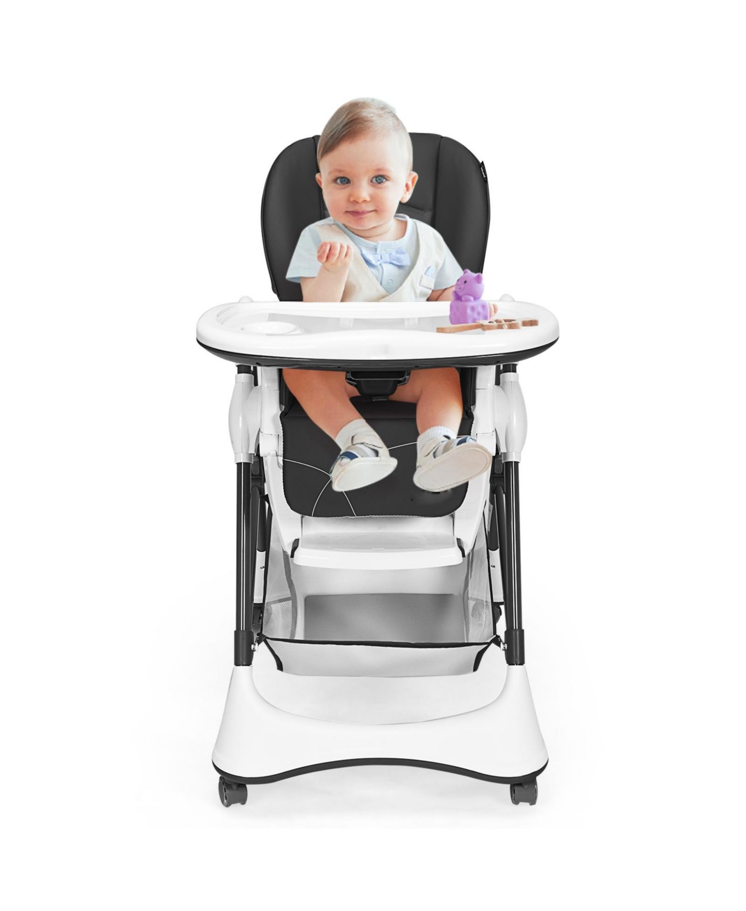 Boys A-Shaped High Chair with 4 Lockable Wheels