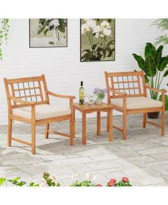 3 Piece Wood Patio Furniture Set with Seat Cushions and Acacia Wood Frame