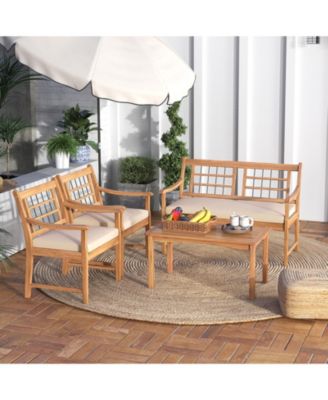 4 Piece Wood Patio Furniture with Armchairs Loveseat and Table-Off