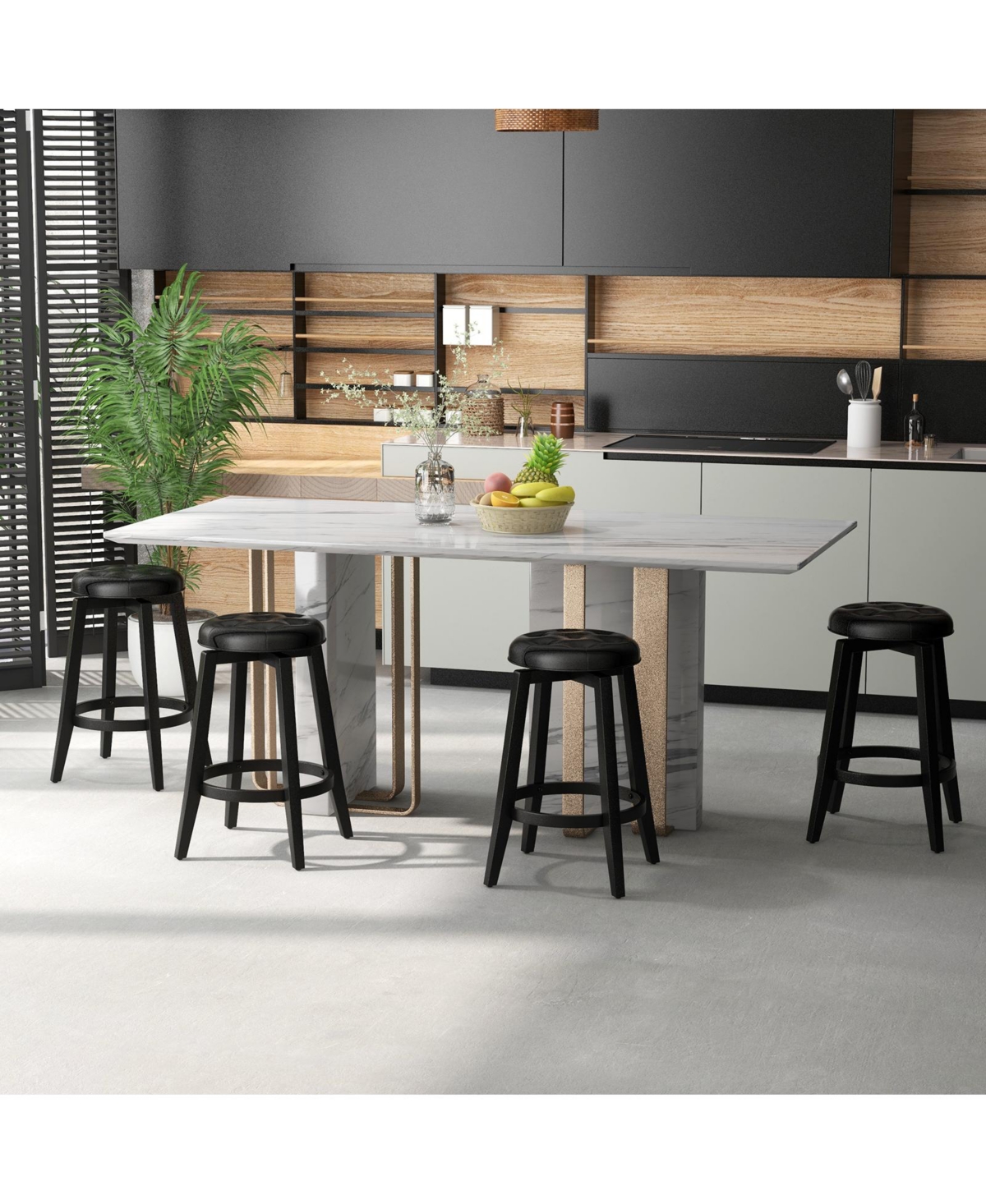Gouun 360° Swivel Upholstered Rubberwood Frame Bar Stool Set of 2 with Footrest-24 inches