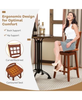 Counter Height Barstools Set of 2 with 6-Grid Hollow Back and Seat