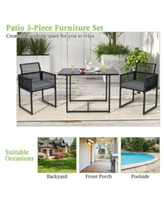 3 Pieces Outdoor Dining Set with Folding Backrest and Seat Cushions