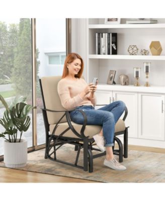 Patio Glider Rocking Chair with Thick Cushion and Curved Armrest