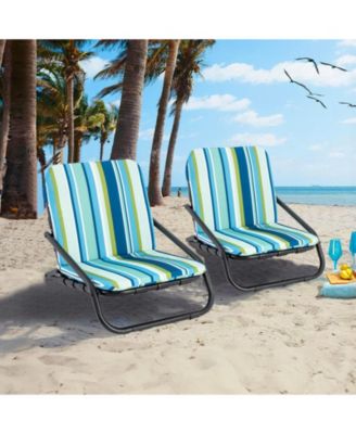 2 Pack Low Folding Beach Chairs for Adults with Cushion