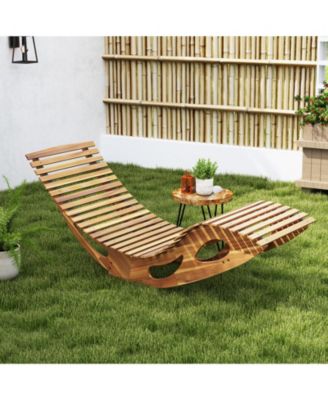 Acacia Wood Patio Rocking Sun Lounger Chaise Lounge with Ergonomic Curved Seat