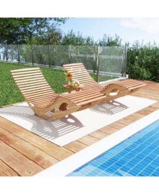 Acacia Wood Patio Rocking Sun Lounger Chaise Lounge with Ergonomic Curved Seat