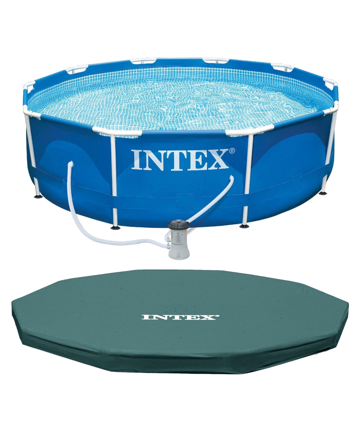 Metal Frame 10' x 30" Outdoor Swimming Pool with Filter Pump and Cover - Blue