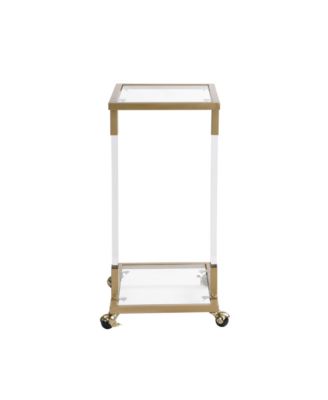 17.72"Golden Side Table, Acrylic Sofa Table, Glass Top C Shape Square Table with Metal Base for Living Room, Bedroom, Balcony Home and Office