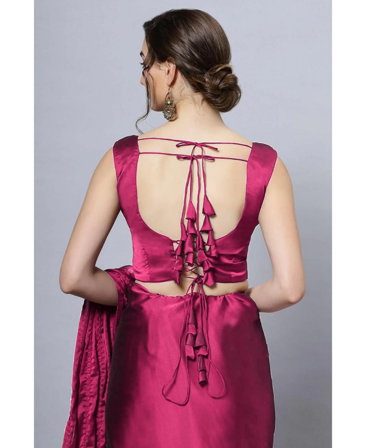 One Minute Saree Women's Akila Crepe SilkAdjustable Blouse - Wine