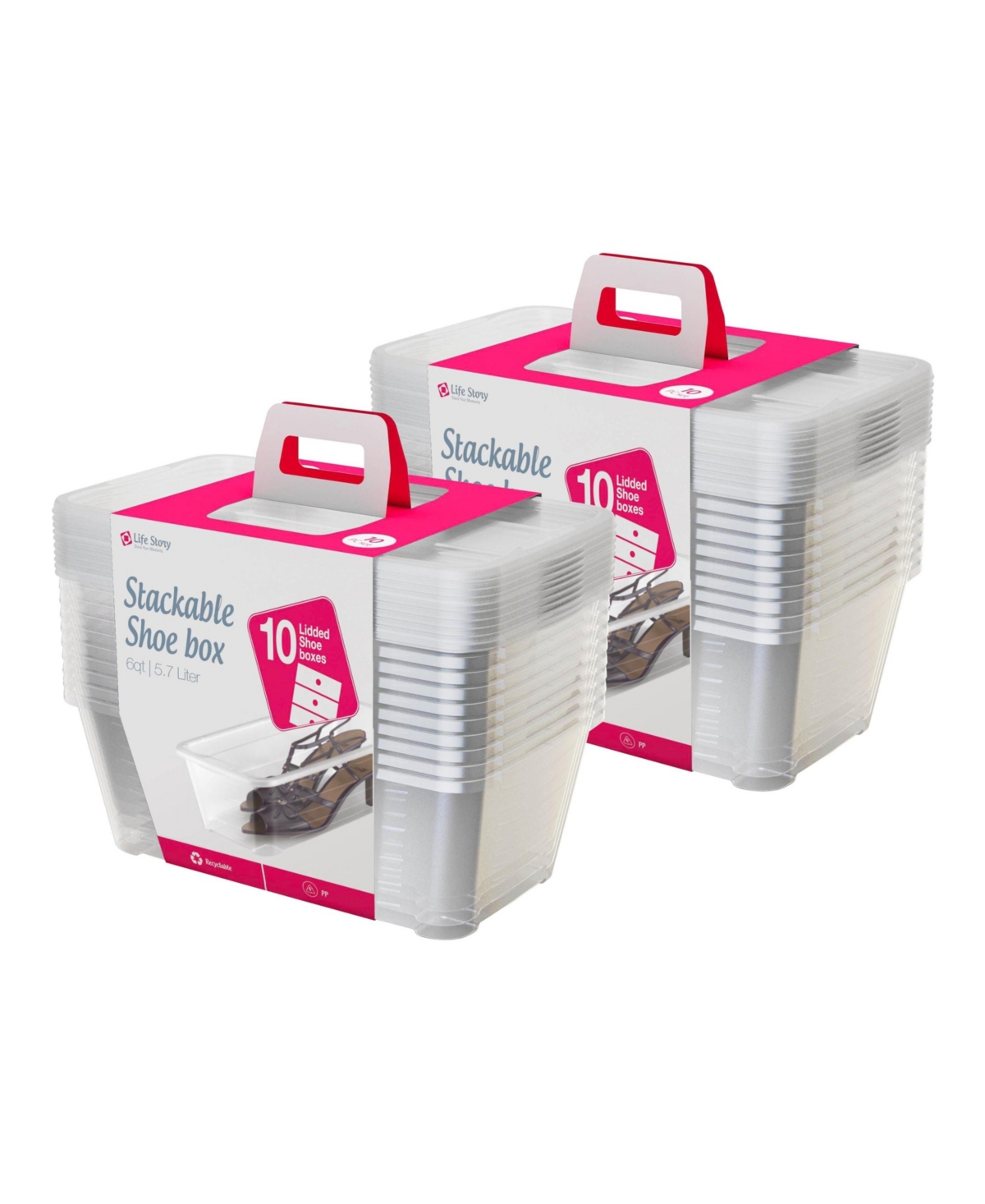 6L Shoe and Closet Storage Box Stacking Containers, Clear (20 Pack) - Clear/Pink