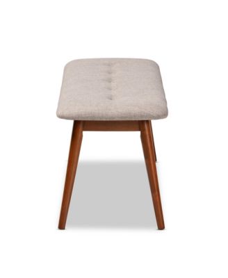 Flora II Mid-Century Modern Light Grey Fabric Upholstered Medium Oak Finished Wood Dining Bench