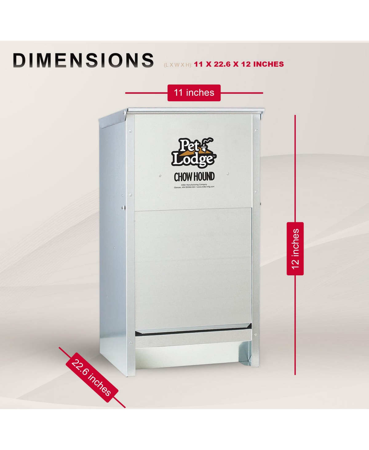 Pet Lodge Dry Food Automatic Steel Dog Feeder Chow Hound 25 Pound Capacity