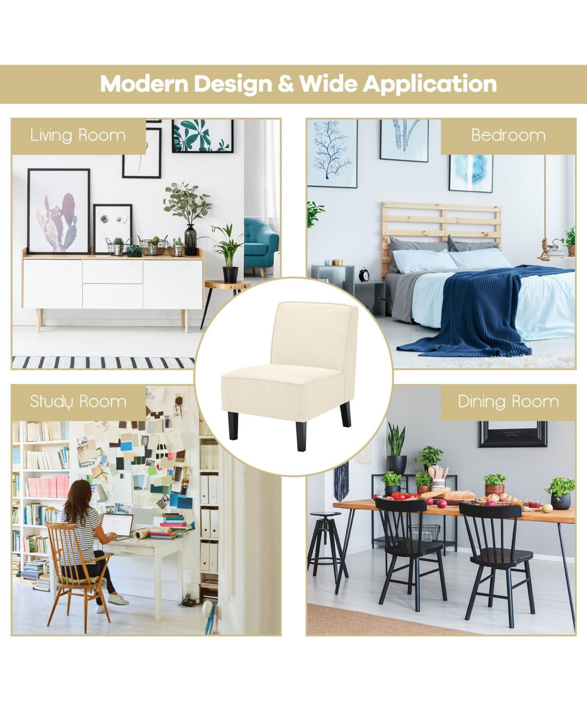 Gouun Modern Armless Accent Chair with Rubber Wood Legs