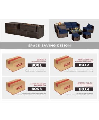 8 Pieces Patio Space-Saving Rattan Furniture Set with Storage Box and Waterproof Cover