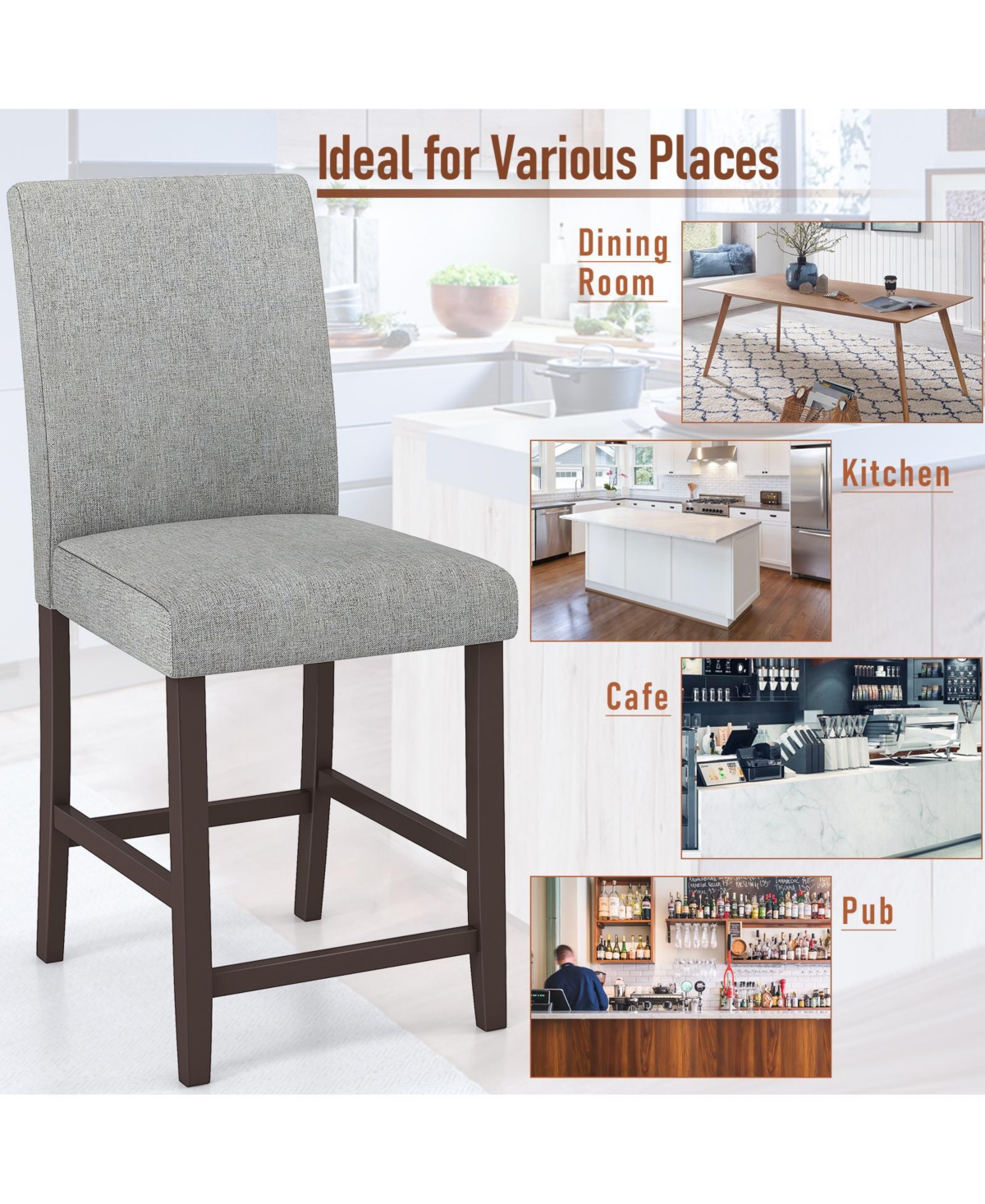 Gouun 25 Inch Counter Height Set of 2 Bar Stools