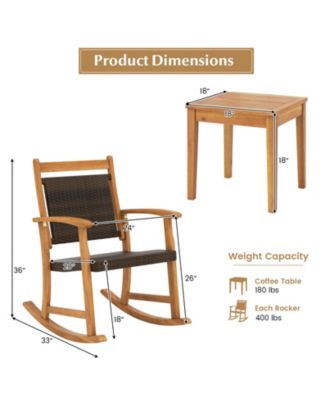 3 Pieces Acacia Wood Patio Rocking Chair Set with Side Table