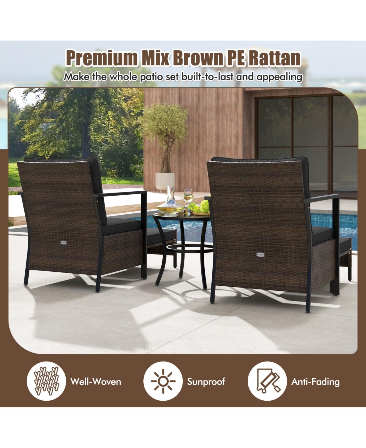 4 Piece Outdoor Furniture Set with Glass Topped Table