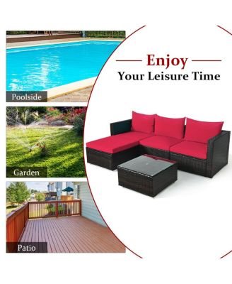 5 Pieces Patio Rattan Sectional Furniture Set with Cushions and Table