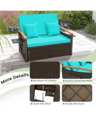 Outdoor Wicker Daybed with Folding Panels and Storage Ottoman