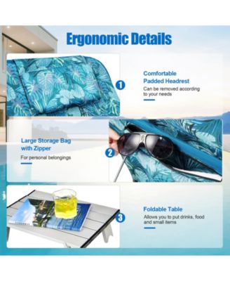 3 Pieces Beach Lounge Chair Mat Set 2 Adjustable Lounge Chairs with Table Stripe