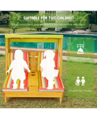 Kids Patio Lounge Chair with Cup Holders and Awning