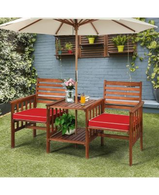 3 pcs Outdoor Patio Table Chairs Set Acacia Wood Loveseat