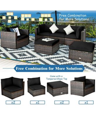 6 Pieces Patio Rattan Furniture Set with Sectional Cushion