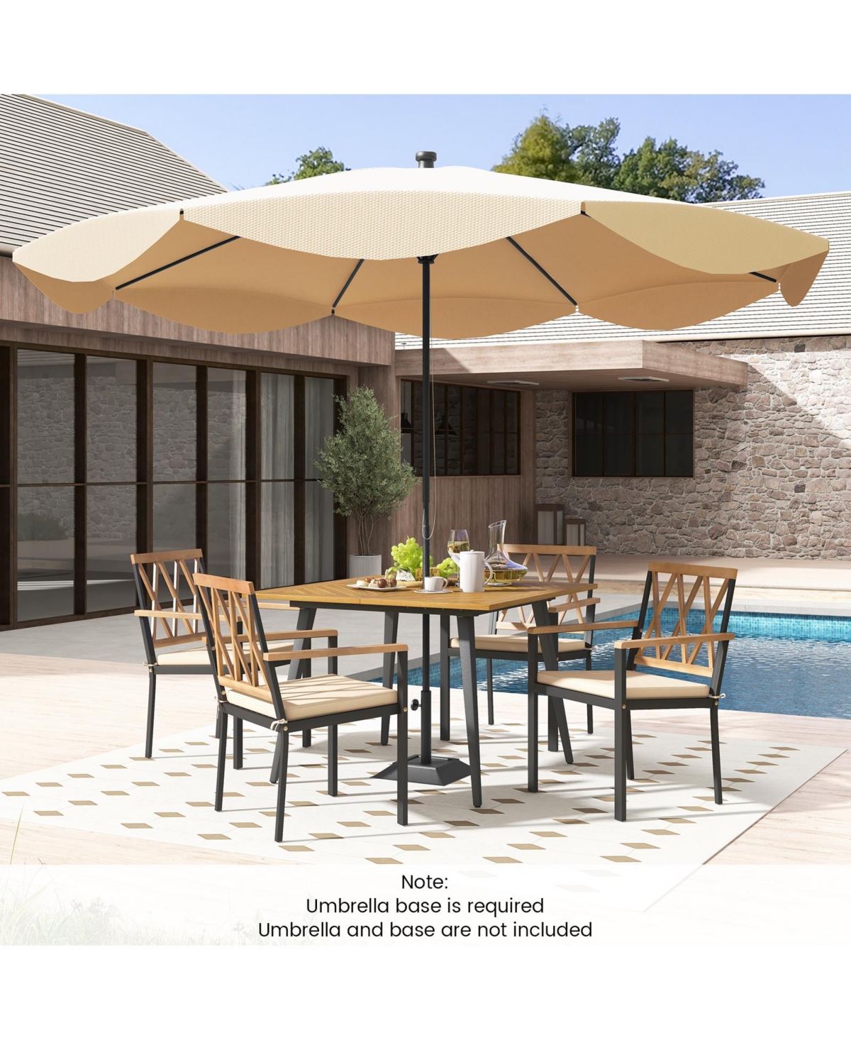 Outdoor Dining Table and Chairs with Cushions and 1.9 inches Umbrella Hole