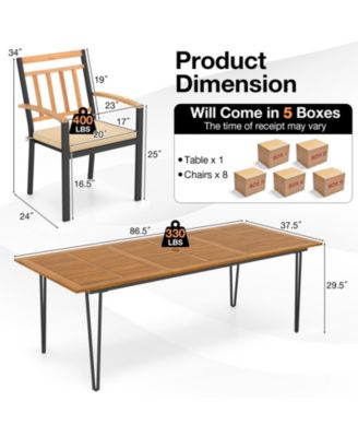 GOUUN 9 Pieces Patio Dining Outdoor Furniture Set with 8 Chairs and Umbrella Hole