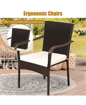 Set of 4 Patio Rattan Stackable Dining Chair with Cushioned Armrest for Garden
