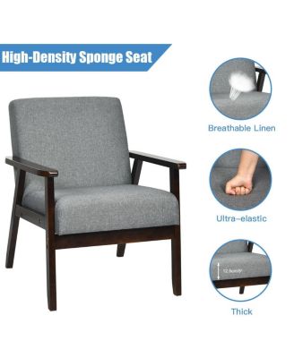 Solid Rubber Wood Fabric Accent Armchair