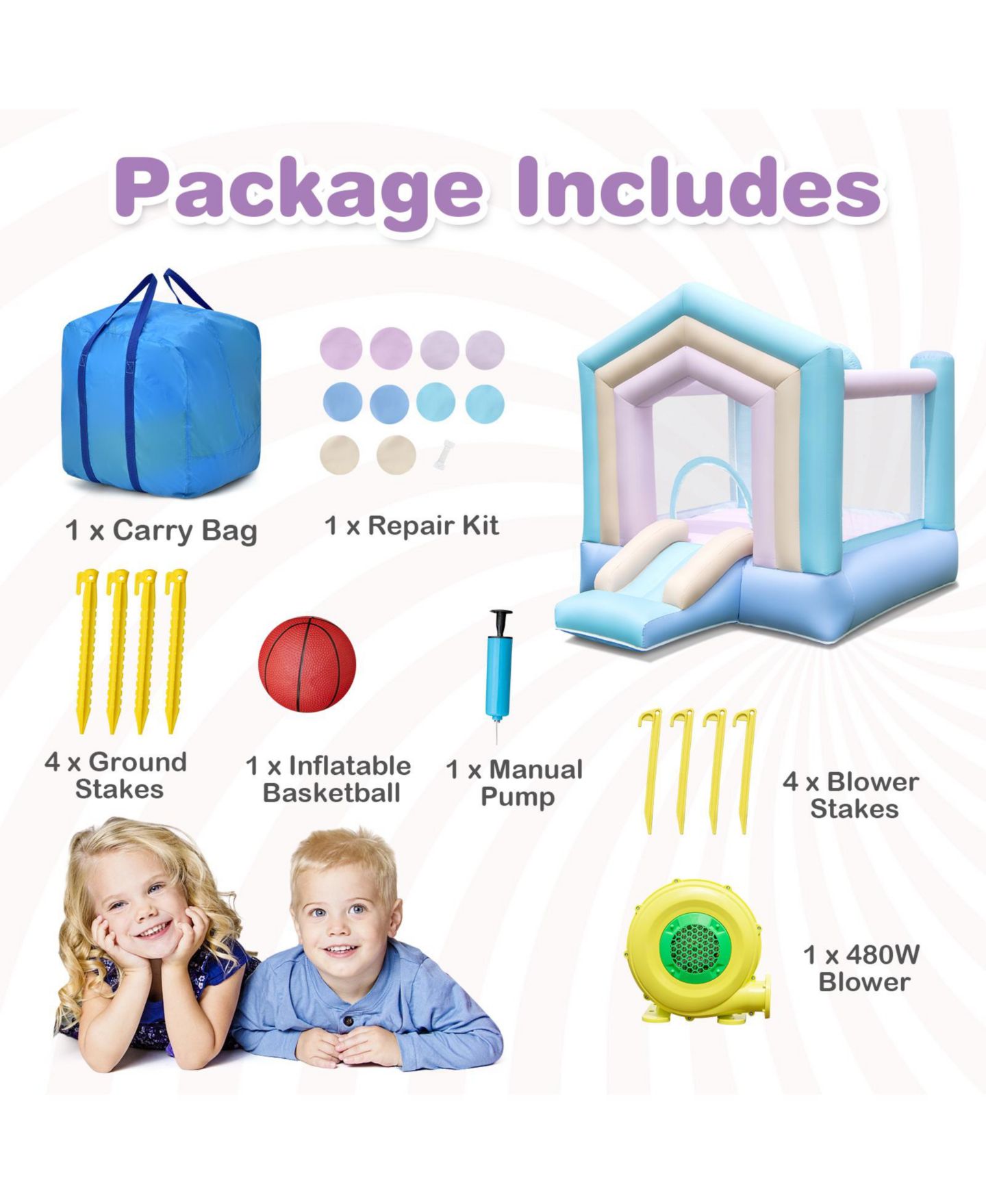 Детская игрушка GOUUN Kids Bounce House with Slide and Basketball Rim Bouncy Castle for Party with 480W Blower — фото 4