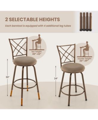 2 Pieces Swivel Pluch Fabrice Cushioned Bar Stool Set