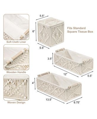 Paper Rope Bathroom Baskets & Tissue Holder Set Lined Storage Set for Organizing - Store Washcloths, Hand Towels, Skincare (Beige)
