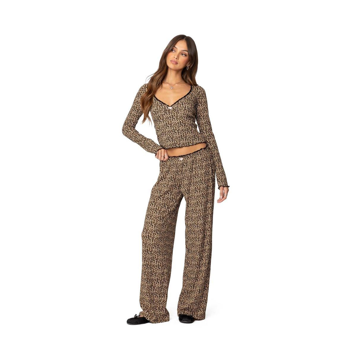 Edikted Women's Lue Leopard Printed Ribbed Pants