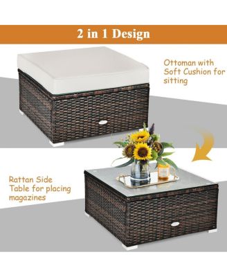 6 Pieces Patio Rattan Furniture Set with Sectional Cushion and Ottomans